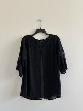 Womens Top Black Sheer Lace Chiffon Open Back M Whimsigoth Dark Fairy Romantic